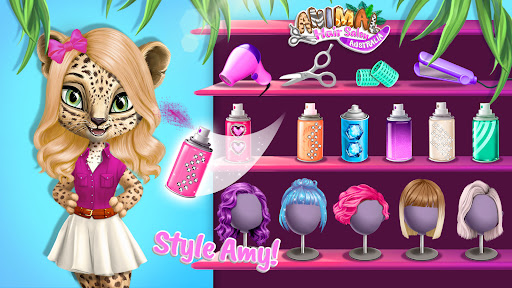 A whimsical and colorful representation of children's creativity in hairstyling and fashion, filled with animal characters and vibrant designs.