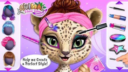 A whimsical and colorful representation of children's creativity in hairstyling and fashion, filled with animal characters and vibrant designs.