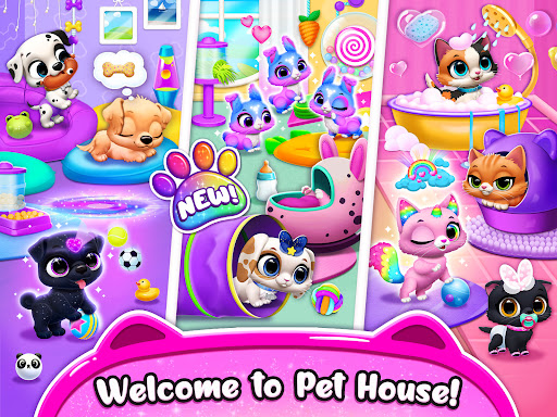 A joyful scene with an adorable virtual pet in a vibrant, colorful setting, evoking feelings of happiness and relaxation.