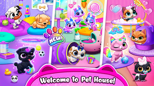 A joyful scene with an adorable virtual pet in a vibrant, colorful setting, evoking feelings of happiness and relaxation.