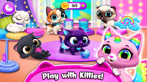 A joyful scene with an adorable virtual pet in a vibrant, colorful setting, evoking feelings of happiness and relaxation.