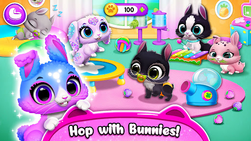 A joyful scene with an adorable virtual pet in a vibrant, colorful setting, evoking feelings of happiness and relaxation.