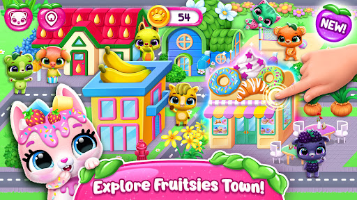 A joyful child immersed in vibrant colors and playful characters from the Fruitsies app, symbolizing fun and educational exploration.