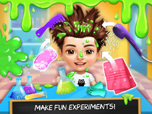 A joyful child engaging in a colorful, educational cleaning game, embodying fun and learning.