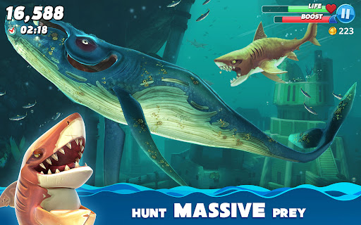 A thrilling underwater adventure where players embody a hungry shark, exploring the ocean's depths and devouring everything in their path, capturing the excitement and danger of marine life.