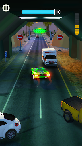 A thrilling car race on a vibrant track, capturing the excitement and speed of the Hyper Overtake game.