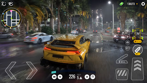 A thrilling city car race with dynamic weather and stunning visuals, evoking excitement and adventure.