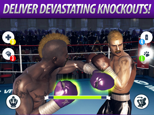 A thrilling boxing match captured in dynamic motion, conveying excitement and intensity as two fighters engage in the ring.