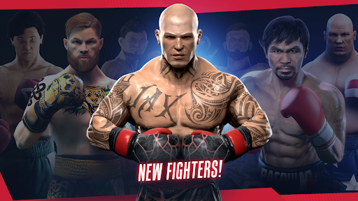 An intense boxing match scene from Real Boxing 2, showcasing fighters in action with vibrant energy and detail.