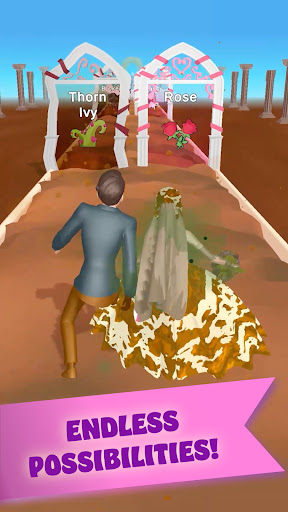 A thrilling race to the wedding altar, filled with excitement and challenges, capturing the essence of a unique mobile game adventure.