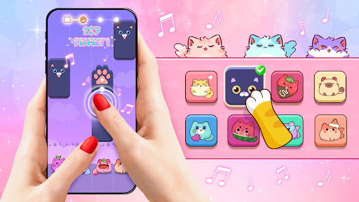 A playful and enchanting scene of a cat tapping piano tiles, symbolizing the joy and challenge of the game.