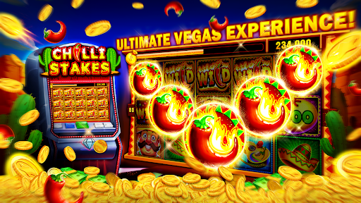 Excitement and thrill of playing casino slot games on a mobile device, capturing the essence of a Las Vegas casino experience.