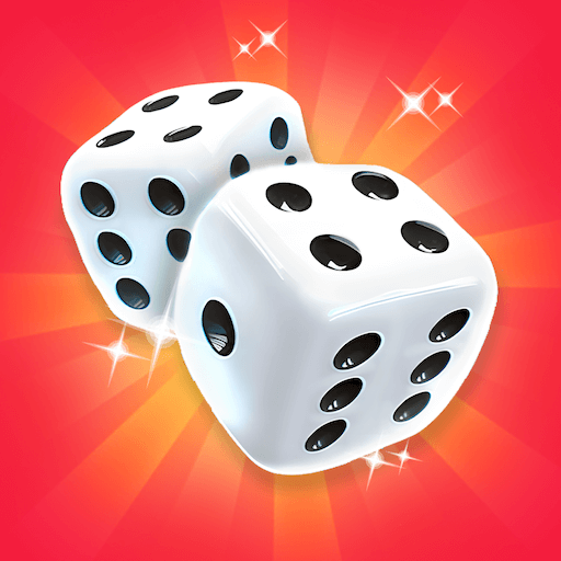 A pair of dice rolling on a vibrant game board, representing excitement and the thrill of strategy in Yatzy Classic Dice Game.