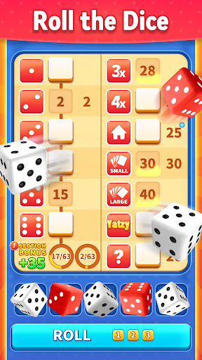 A pair of dice rolling on a vibrant game board, representing excitement and the thrill of strategy in Yatzy Classic Dice Game.