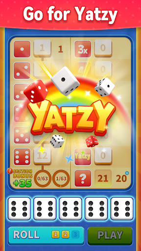 A pair of dice rolling on a vibrant game board, representing excitement and the thrill of strategy in Yatzy Classic Dice Game.