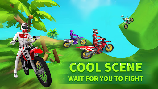 A thrilling motorcycle race with vibrant graphics and intense action, capturing the excitement and adrenaline of high-speed racing on a mobile platform.