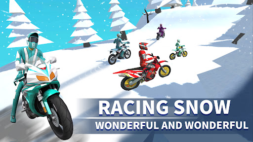 A thrilling motorcycle race with vibrant graphics and intense action, capturing the excitement and adrenaline of high-speed racing on a mobile platform.