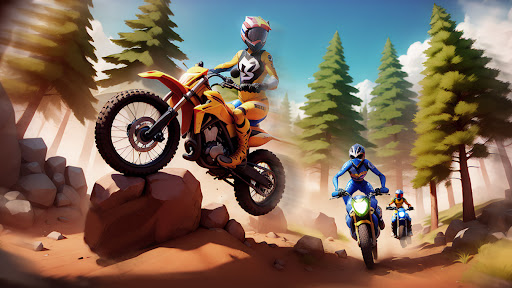 A thrilling motorcycle race with vibrant graphics and intense action, capturing the excitement and adrenaline of high-speed racing on a mobile platform.