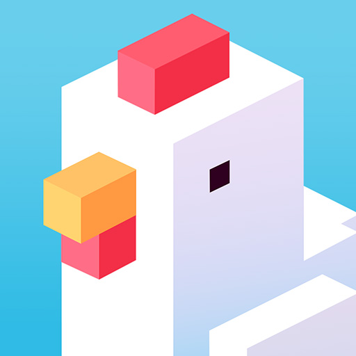 A vibrant, pixelated chicken bravely crossing a bustling road, symbolizing the exciting and adventurous spirit of the Crossy Road game.