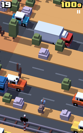 A vibrant, pixelated chicken bravely crossing a bustling road, symbolizing the exciting and adventurous spirit of the Crossy Road game.