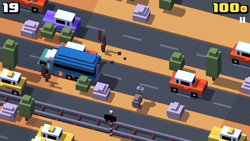 A vibrant, pixelated chicken bravely crossing a bustling road, symbolizing the exciting and adventurous spirit of the Crossy Road game.