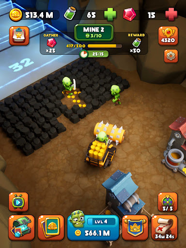 A lively depiction of zombies hard at work in a mine, showcasing their determination and quirky charm, representing the fun and engaging nature of Zombie Idle Miner Tycoon.