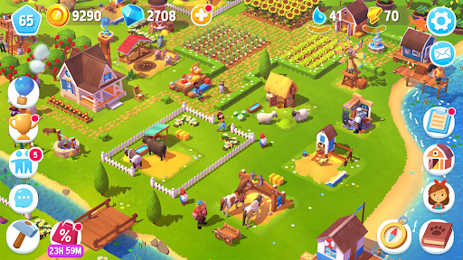 A whimsical farm scene filled with colorful crops and happy animals, evoking a sense of joy and adventure.