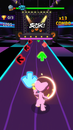 A vibrant depiction of a music rhythm game filled with colorful characters, lively animations, and a sense of musical challenge.