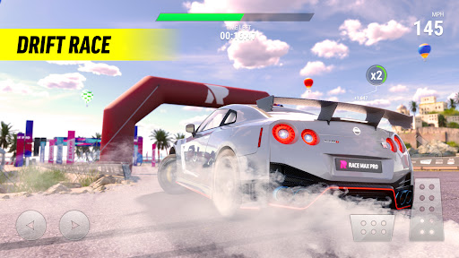 A thrilling race car speeding down a vibrant track, capturing the excitement and adrenaline of Race Max Pro.