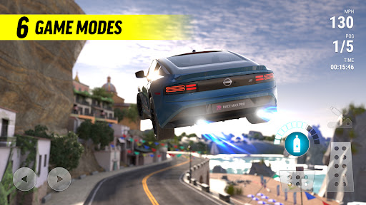 A thrilling race car speeding down a vibrant track, capturing the excitement and adrenaline of Race Max Pro.