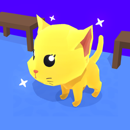 A playful cat navigating through obstacles in a whimsical, colorful puzzle world, embodying curiosity and adventure.