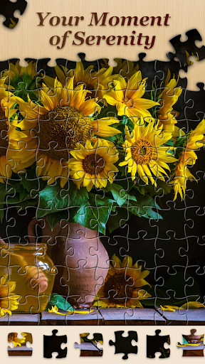 A person engrossed in solving a jigsaw puzzle, embodying the joy and challenge of the Banana Puzzle App.