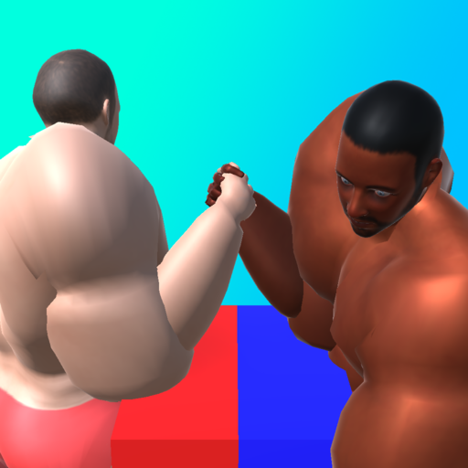 An intense arm wrestling match between determined competitors in a virtual arena, showcasing strength and strategy.