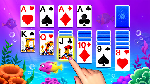 A serene and engaging Klondike Solitaire game being played on an Android device, symbolizing relaxation and mental challenge.