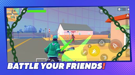 An intense competitive battle scene in a strategic shooting game with players building defenses and engaging in combat.