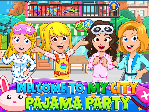 A joyful and colorful depiction of children playing and having fun at a pajama party, capturing the essence of creativity, excitement, and adventure.