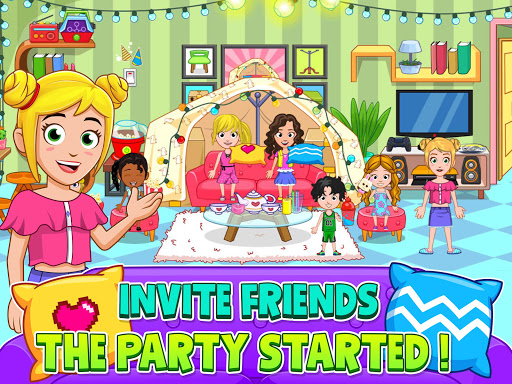 A joyful and colorful depiction of children playing and having fun at a pajama party, capturing the essence of creativity, excitement, and adventure.