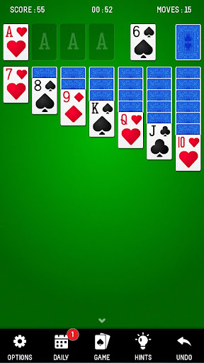 A person enthusiastically playing a game of solitaire, feeling a sense of nostalgia and excitement as they engage with a classic Klondike card game on their smartphone.