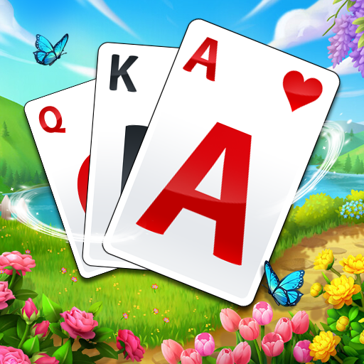 A captivating garden scene filled with vibrant flowers and a deck of cards, symbolizing the blend of solitaire and nature in the game.