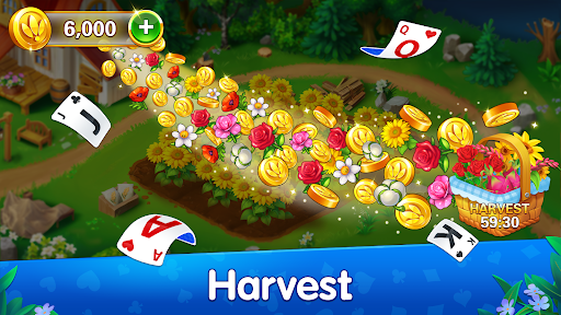 A captivating garden scene filled with vibrant flowers and a deck of cards, symbolizing the blend of solitaire and nature in the game.