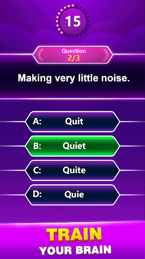 A joyful learner exploring a vibrant world of words and puzzles, symbolizing the fun and excitement of improving vocabulary through the Spelling Quiz app.