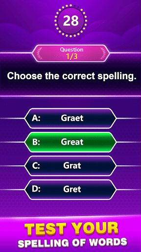 A joyful learner exploring a vibrant world of words and puzzles, symbolizing the fun and excitement of improving vocabulary through the Spelling Quiz app.