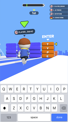 A joyful person playing a typing game, fingers flying across the keyboard, showcasing speed and excitement.