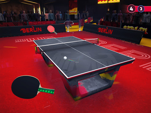 Excited player winning a point in a thrilling game of Ping Pong King, embodying the excitement and thrill of mobile table tennis.