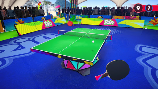 Excited player winning a point in a thrilling game of Ping Pong King, embodying the excitement and thrill of mobile table tennis.