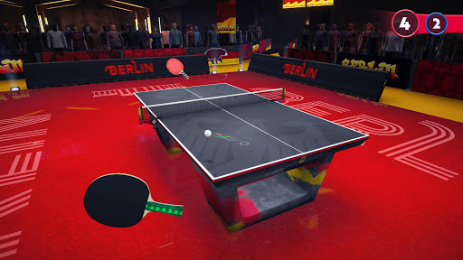 Excited player winning a point in a thrilling game of Ping Pong King, embodying the excitement and thrill of mobile table tennis.