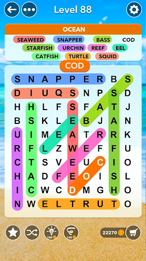 A serene and engaging scene where individuals of all ages are joyfully absorbed in a word search game, depicting a blend of tranquility and mental stimulation.